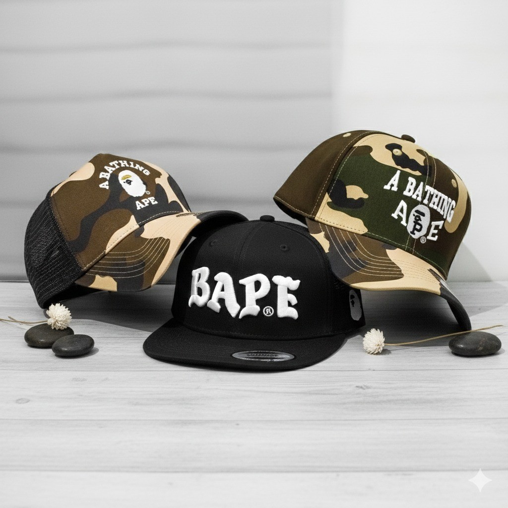 BAPE Topi Baseball #397 Snapback Hats Caps Logo Bordir Unisex Import