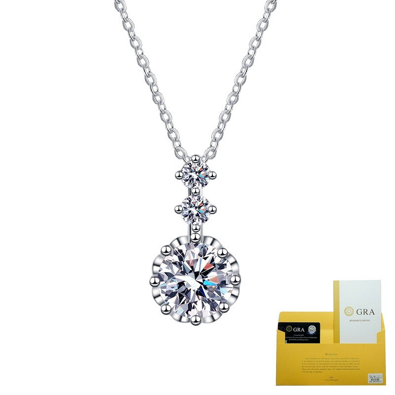 (With Gra Certificate) Kalung Wanita Desain Krisan Moissanite 2 Karat Berlapis Emas Platinum PT950