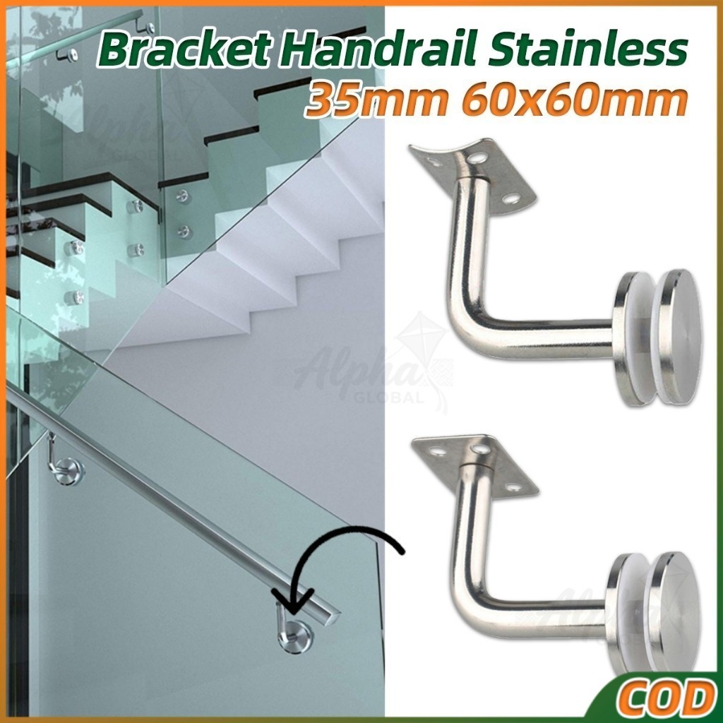 Bracket Railing Klip Kaca Stainless 60x60mm Adjustable Flexible Bracket Handrail Railing Tangga | SU