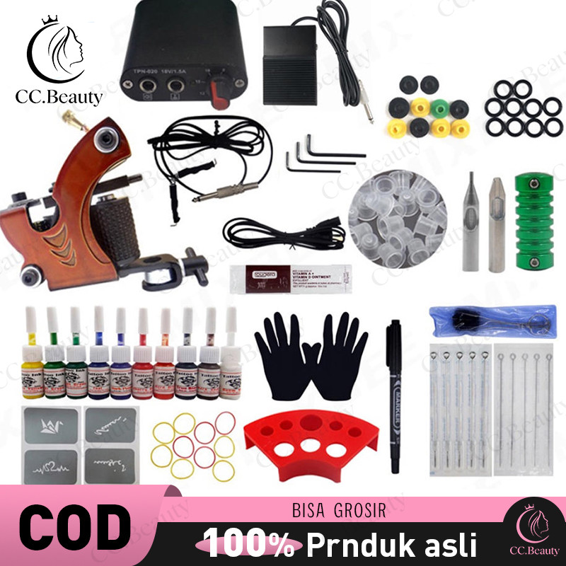 Mesin Tato Full Set - Alat Tatto - Tattoo Machine - Set Tato - Tattoo Kit Bonus Tinta
