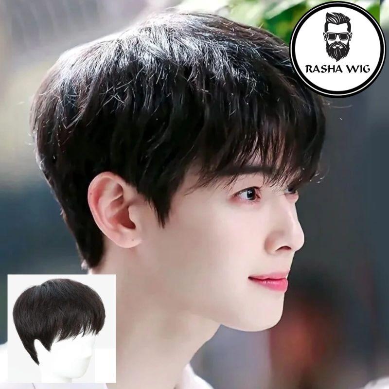 Wig Pria Korea Rambut Pendek Warna Hitam Rambut Palsu Pria Korea Daily Wig