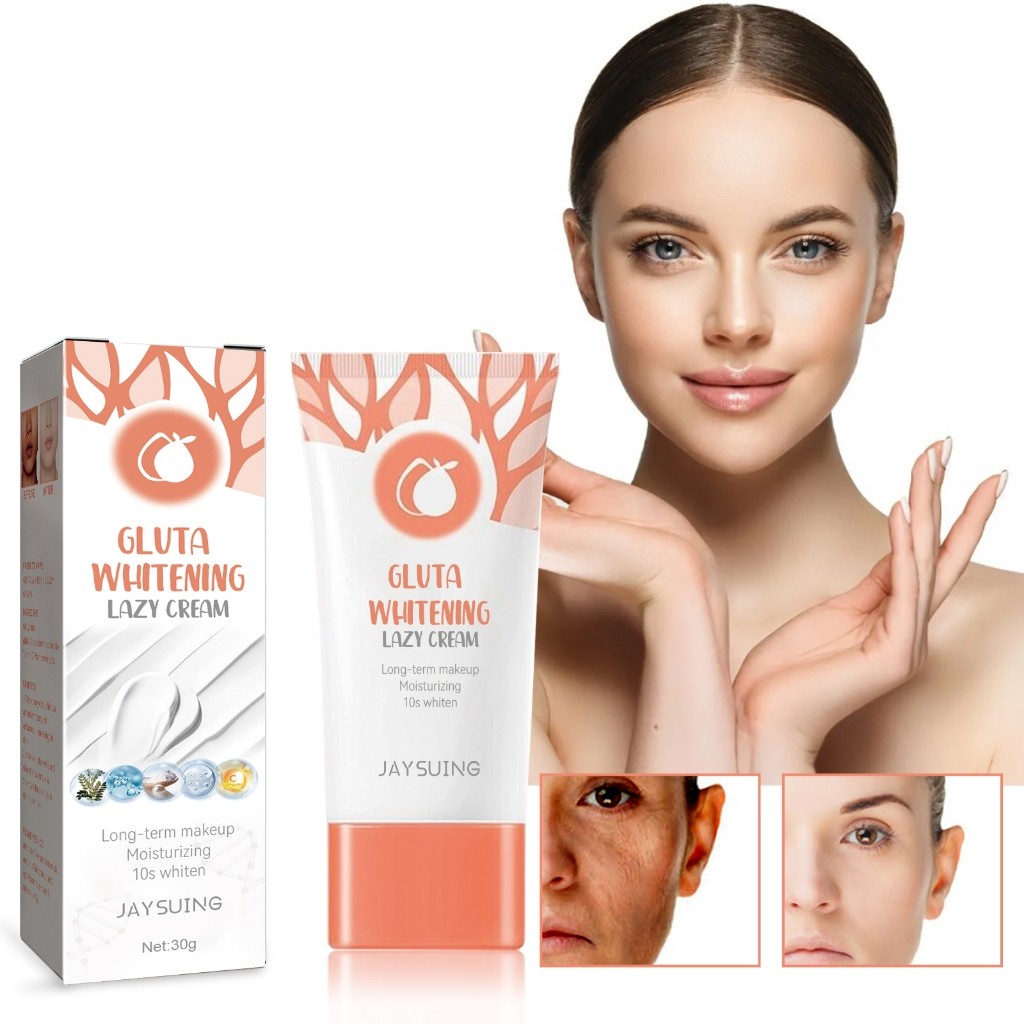 Jaysuing Kem Pemutih Wajah 30g Gluta Whitening Lazy Cream Niacinamide Lazy Cream Gluta Whitening Laz