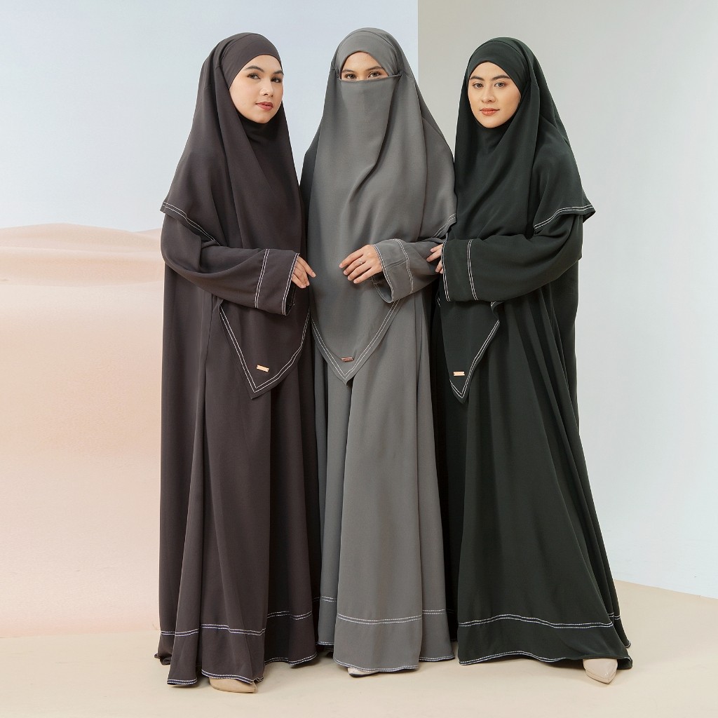 Lozy Hijab - Sadia Abaya Set (Abaya Gamis Set French Khimar Haji dan Umrah Bahan Nadeem/Kareem Anti 