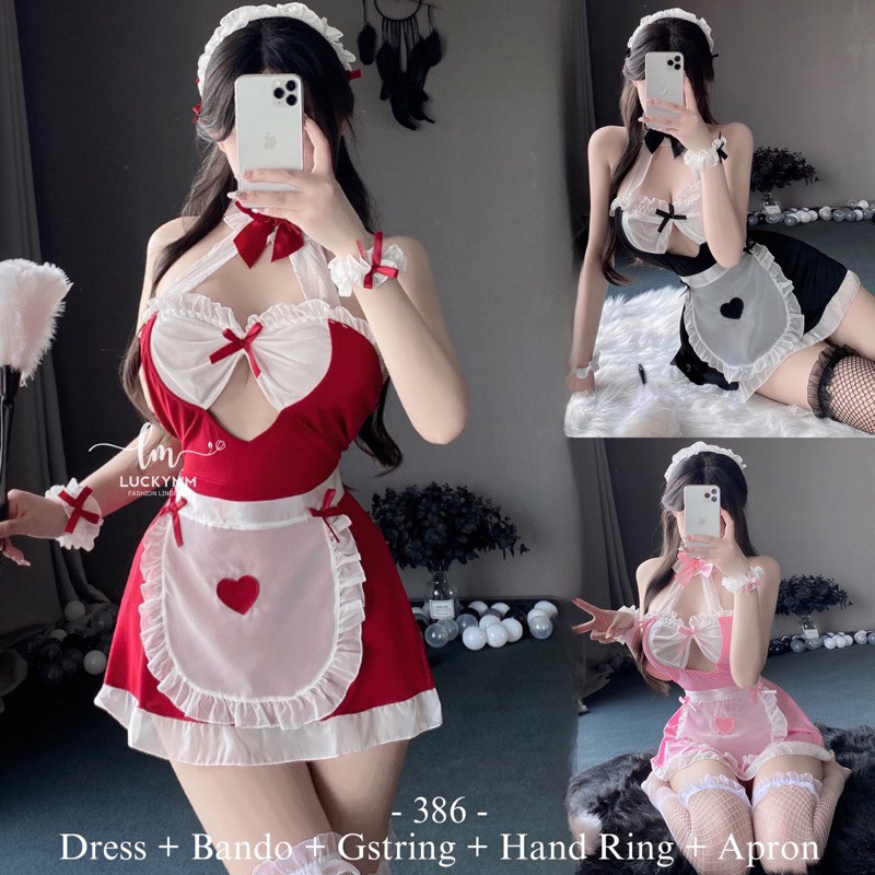 (GROSIR LUCKY KODE #386) Sexy Lingerie Cosplay Maid / Baju Kostume Sexy Pelayan / Cosplay Kostum mai