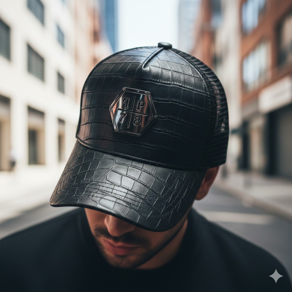 PP Philipp Plein Kulit Topi #98 Leather Logo Besi Logam Anti Karat Original Wanita Pria Unisex Impor