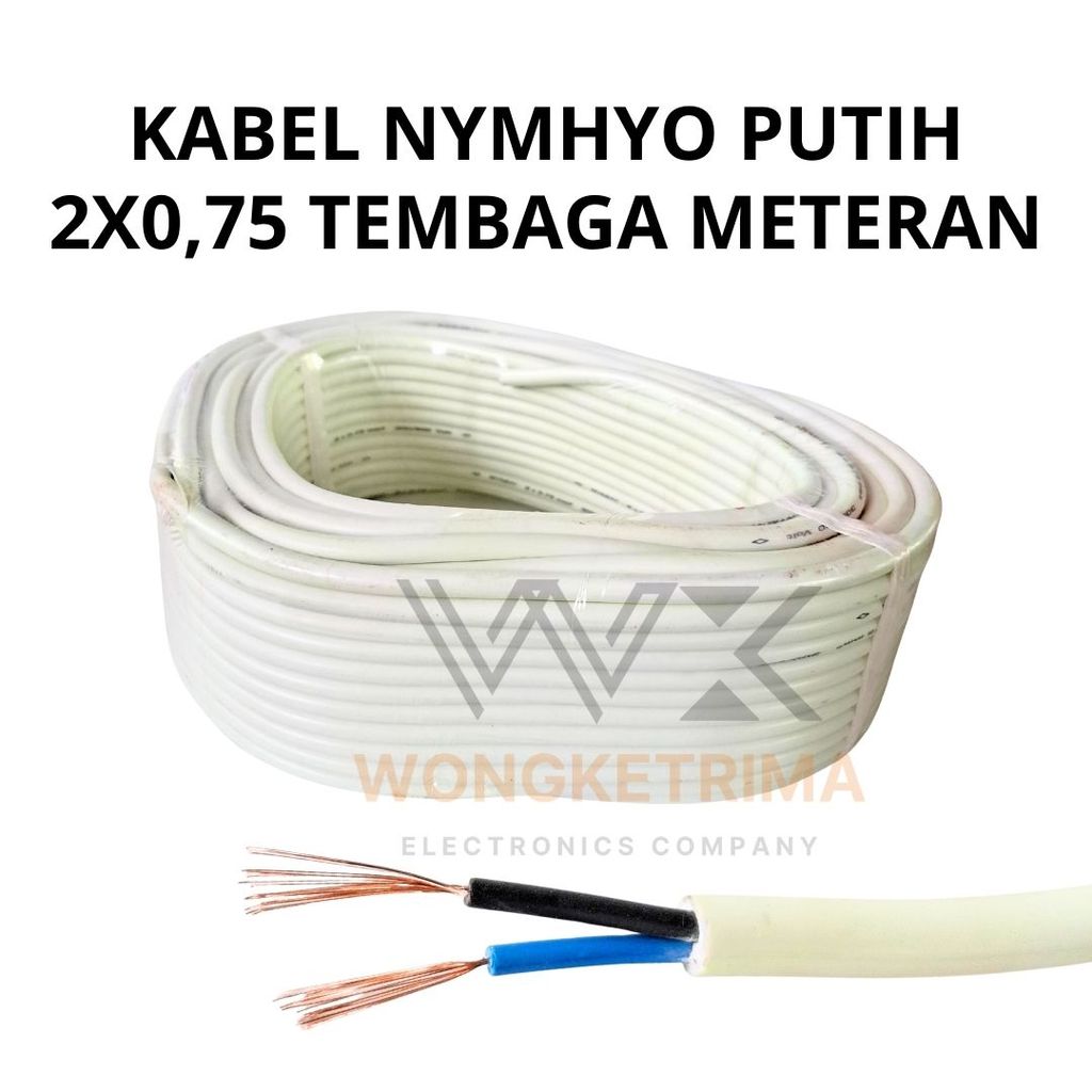 Kabel Listrik Serabut Lentur NYMHYO Putih 2x0.75 Meteran