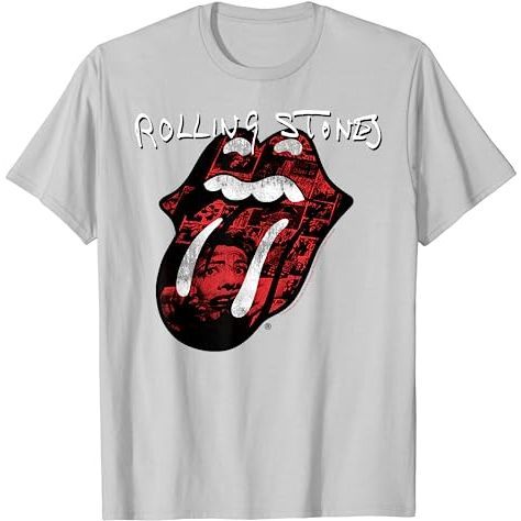 BAJU KAOS Rolling Stones Official Exile Tongue Photos Silver T-Shirt