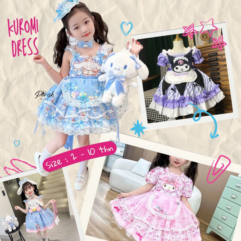 Cinnamoroll Kuromi Melody Kids Dress/ Dress Sanrio Karakter Anak Trendi