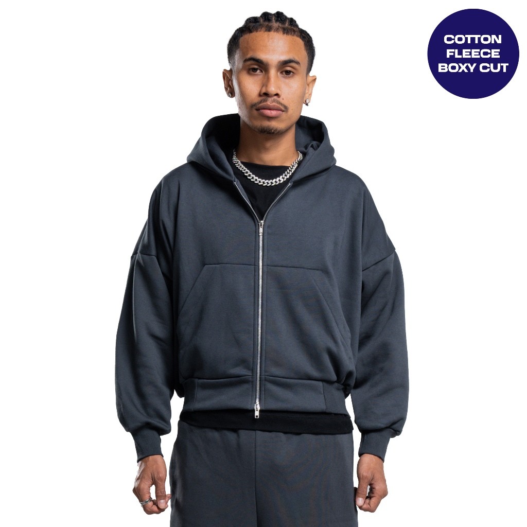 HERBERTSHOP JORN - Boxy Double Zip Dark Grey/ Zipper Hoodie Boxy / Zipper Boxy / Zipper Boxy 300/330