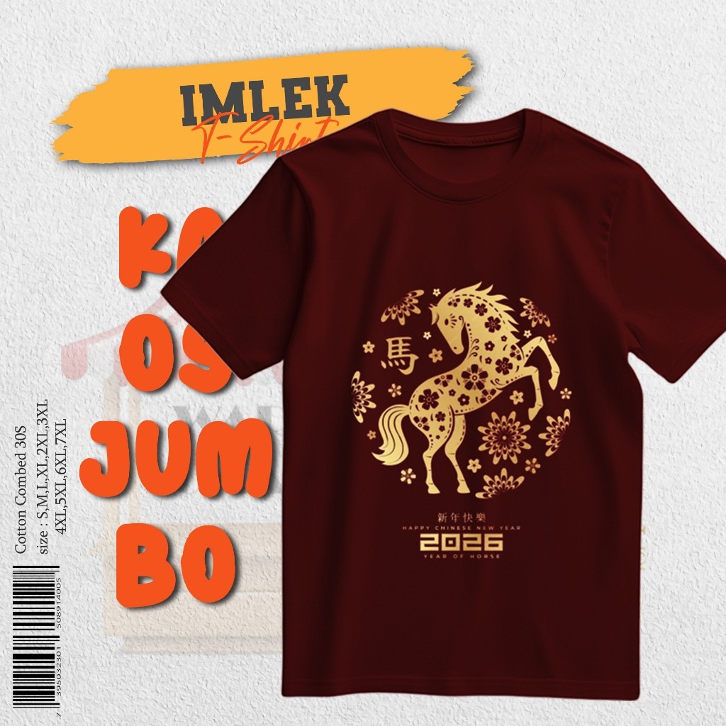 BRAKOTOP Baju Kaos Imlek Couple Keluarga 2026 Pria Wanita Dewasa Remaja Jumbo