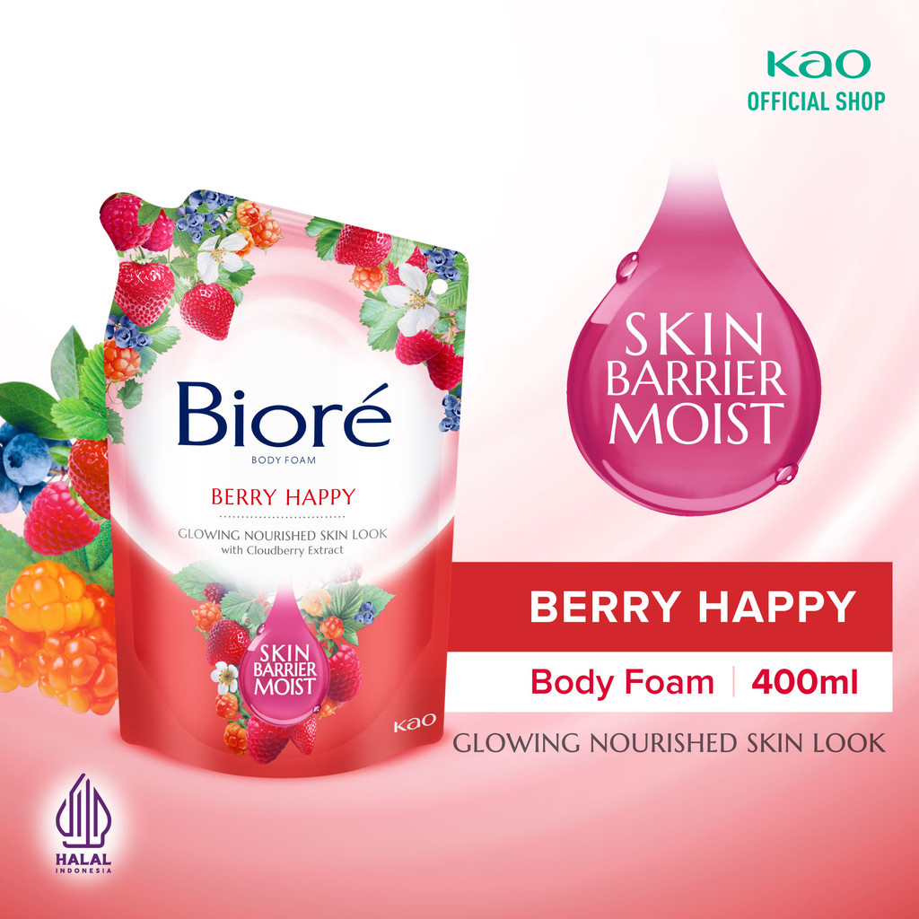 Biore Body Foam Sabun Mandi Cair Berry Happy 400ml Pouch