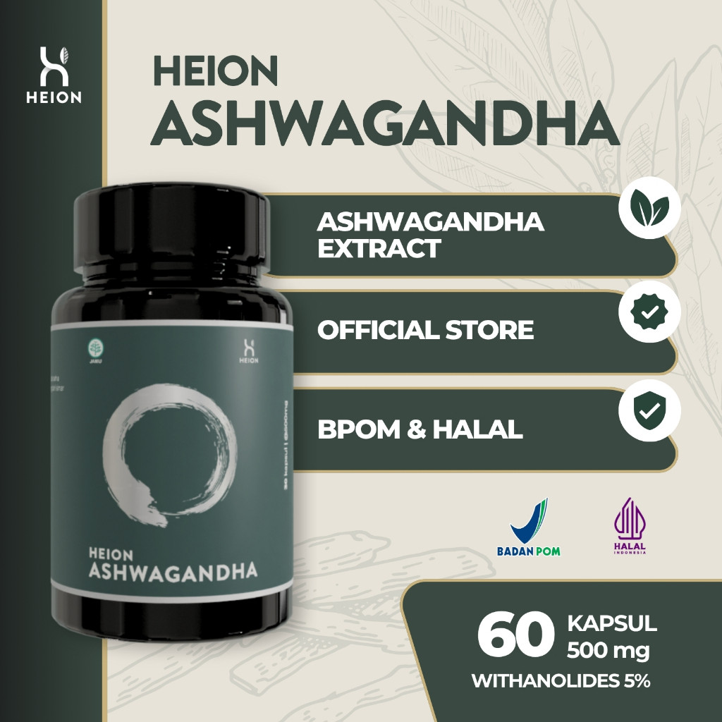 HEION Ashwagandha+ 60 Kapsul SUPLEMENT KESEHATAN ASHWAGANDA EXTRACT @500mg BPOM by HEION OFFICIAL
