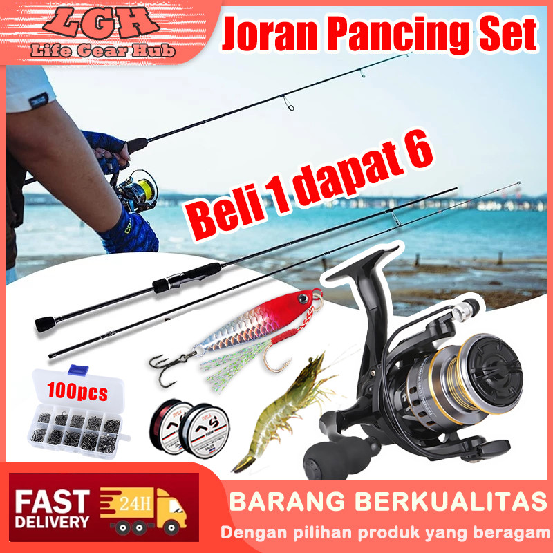 Joran Pancing 1 set Lengkap Reel Pancing set HE500-7000 1.6M-2.4M Fishing Reel Spinning Pancing Meta