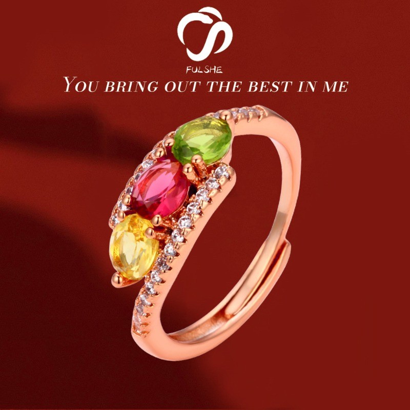 FULSHE Cincin Batu Permata Berwarna Merah Hijau Kuning Berbentuk Telur Untuk Wanita Cincin Berlian A