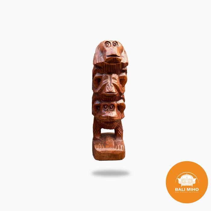 Patung Monyet Tumpuk 3 - Patung Monyet Bergendongan - Patung Kera - Cokelat