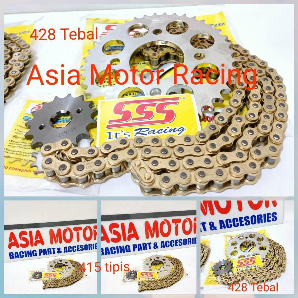 Gear Set Gir Set Sss 428 Tebal Yamaha R15 V3 -R15 New VVA - Vixion R Rantai Gold 1set Komplit