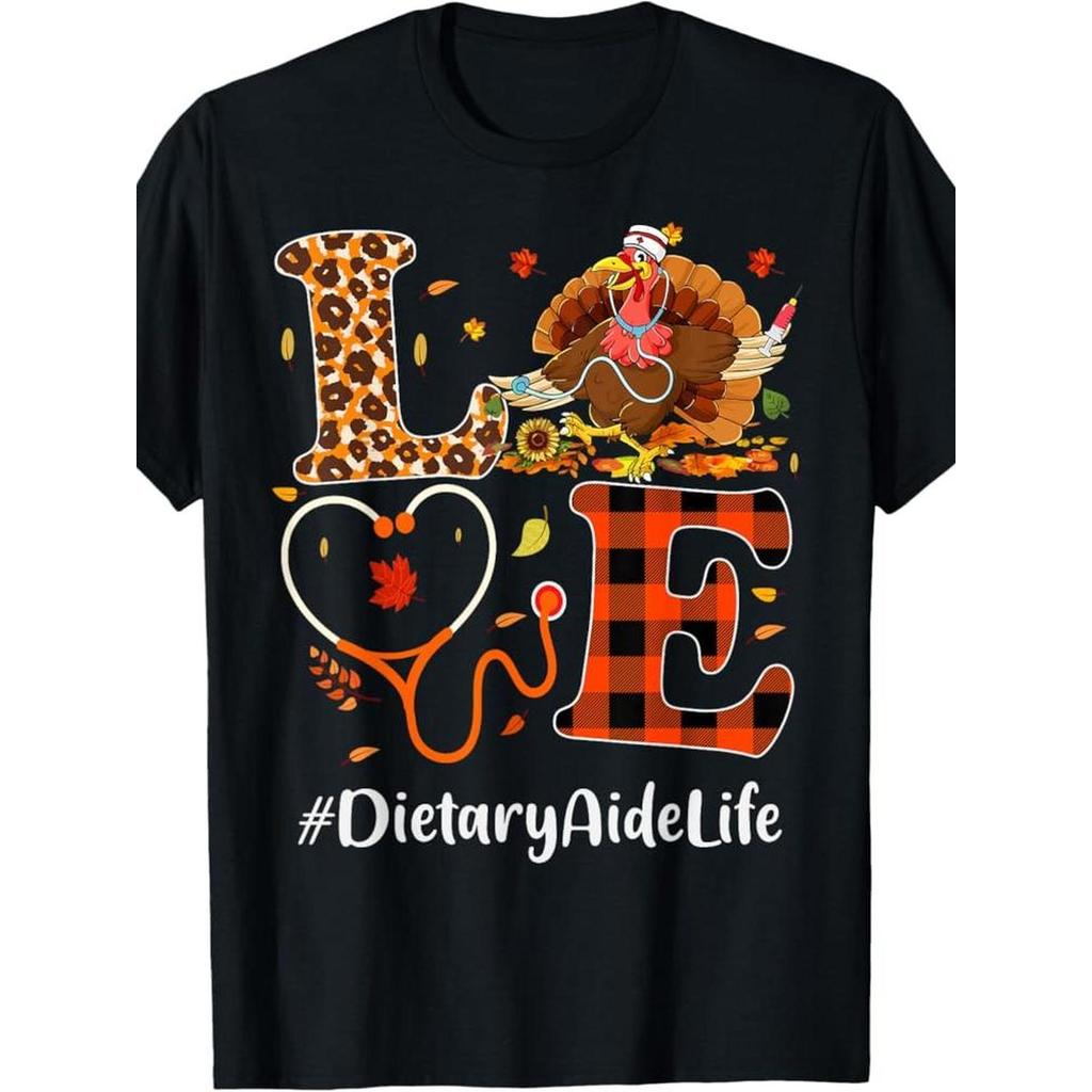 Kaos Pria Motif Ayam Kalkun Thanksgiving Lucu - Cetak Serigala LOVE & #Diet Bantu Hidup, Slim Fit, L