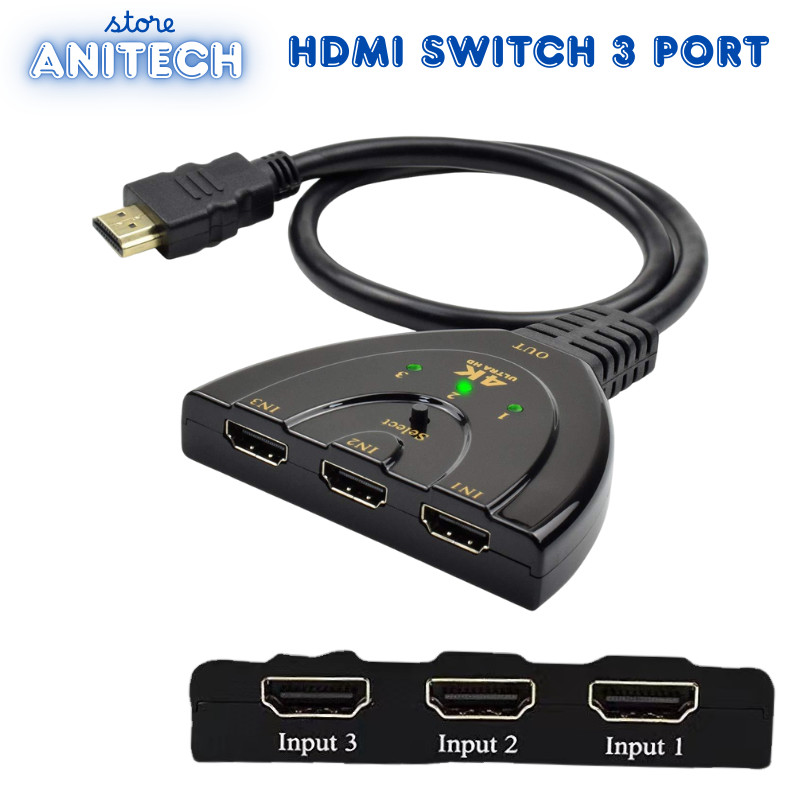 [anitech_store] HDMI Switch Cdf3 Port 3 In 3 Out HDMI Swticher Kable 3 Input 1 Output/HDMI SWITCHER 
