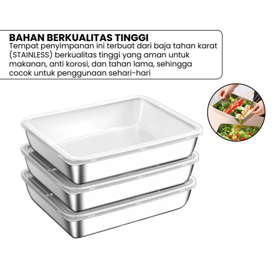 Food Box Stainless Steel Multifungsi Tempat Makanan Sayuran dengan Tutup Plastik / CONTAINER MAKANAN