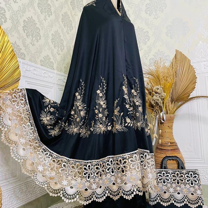 Promo Mukena Dewasa Mewah Bordir Premium Alesya Muslim Mukenah Cantik - blackOri