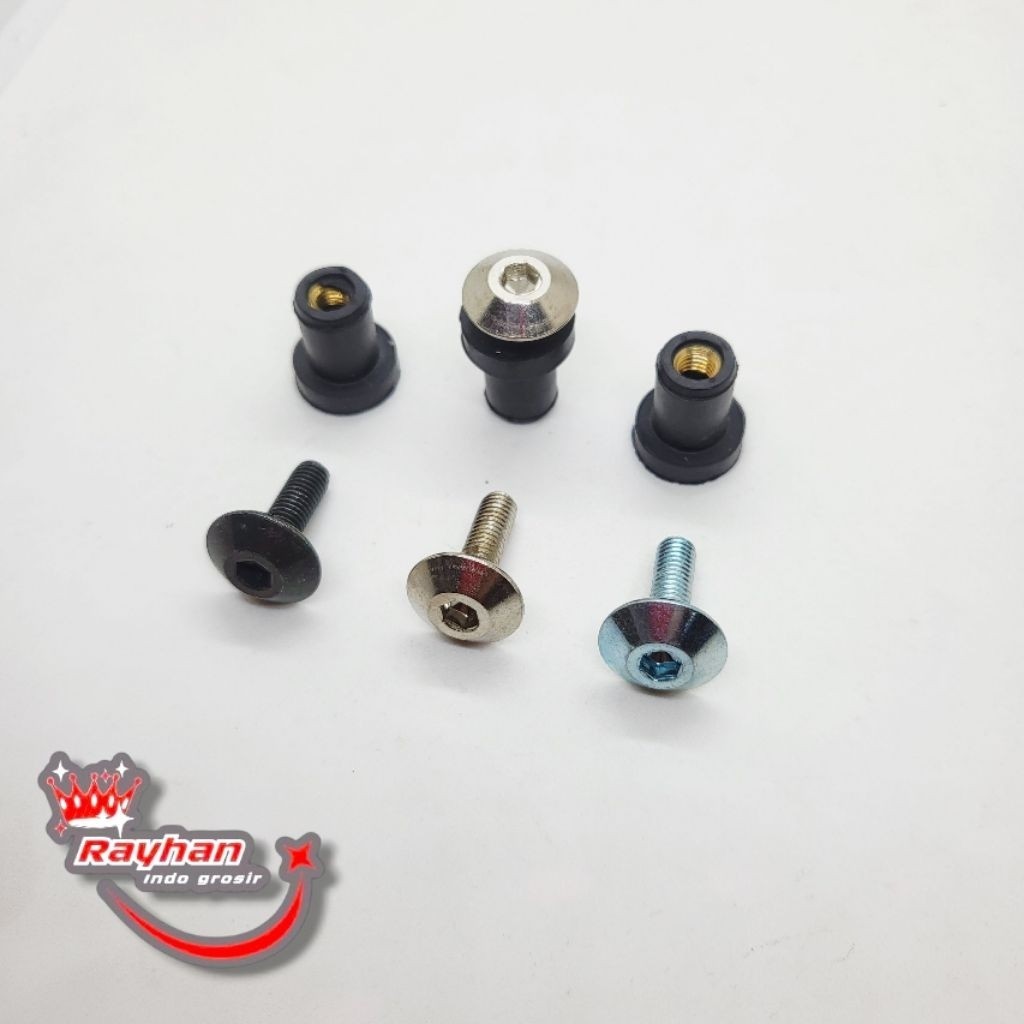 Baut L4 variasi warna dan Mur Karet Visor body Motor Xride X Ride Ninja Vixion Satria Aer....