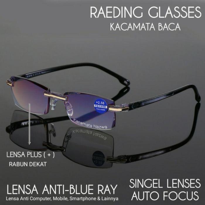 COD Kacamata Baca PLUS 3 IN 1, DOUBLE FOKUS, BISA untuk Baca dan Jalan + Anti radiasi HP,leptop dll 