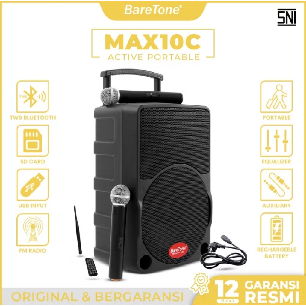 Speaker Portable BARETONE 10Inch Max 10C Wireless Original