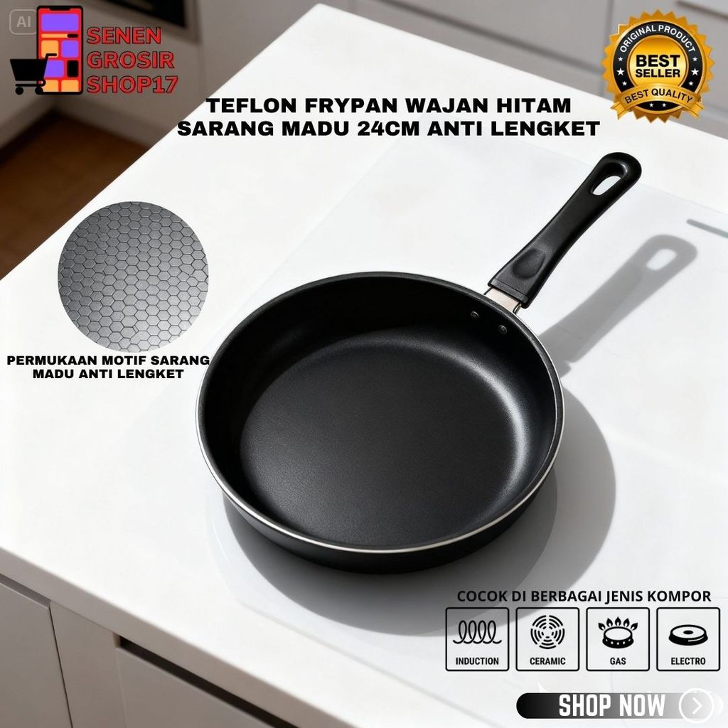 SN COD Panci Anti Lengket Mini 24CM HITAM Wajan Penggorengan Panci Anti Lengket Wajan Penggorengan K
