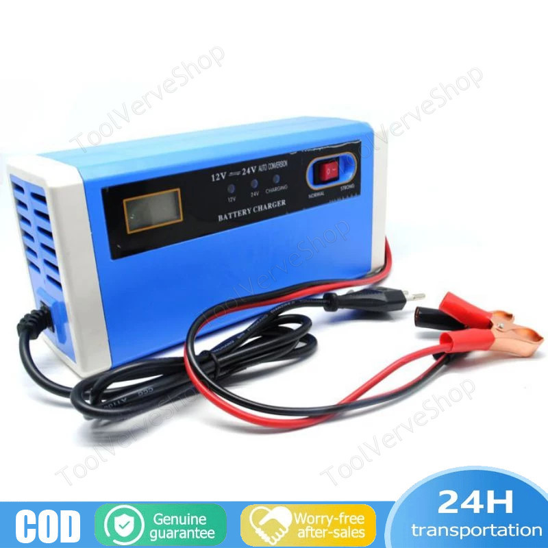 Charger Aki Mobil Motor 12V-24V 10A/ Charger Aki Portable 12V-24V 10A Mobil Dan Motor LCD Indicator 
