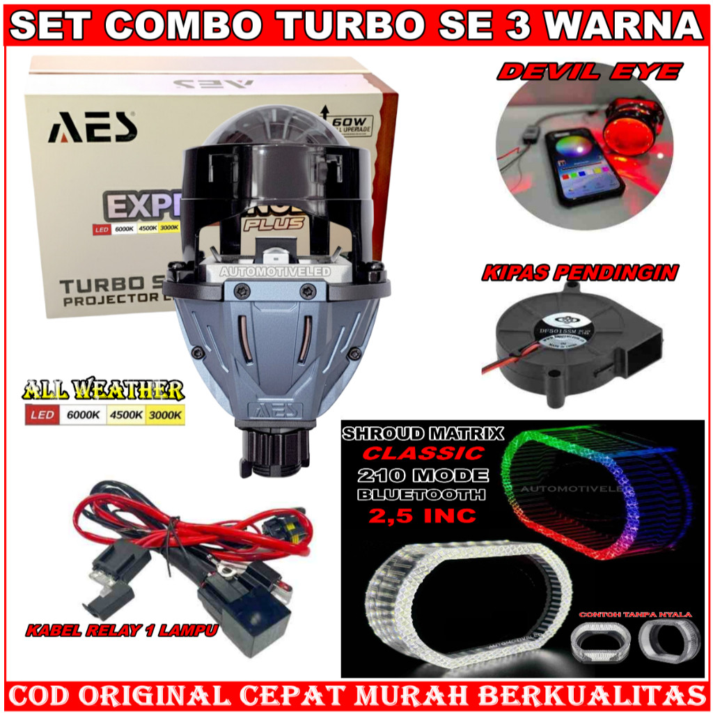 ORIGINAL LAMPU PROJECTOR BILED V1 TURBO SE 3 WARNA AES 2,5 INCHI BLUELENS 60 WATT  PROJIE WST PROJIE