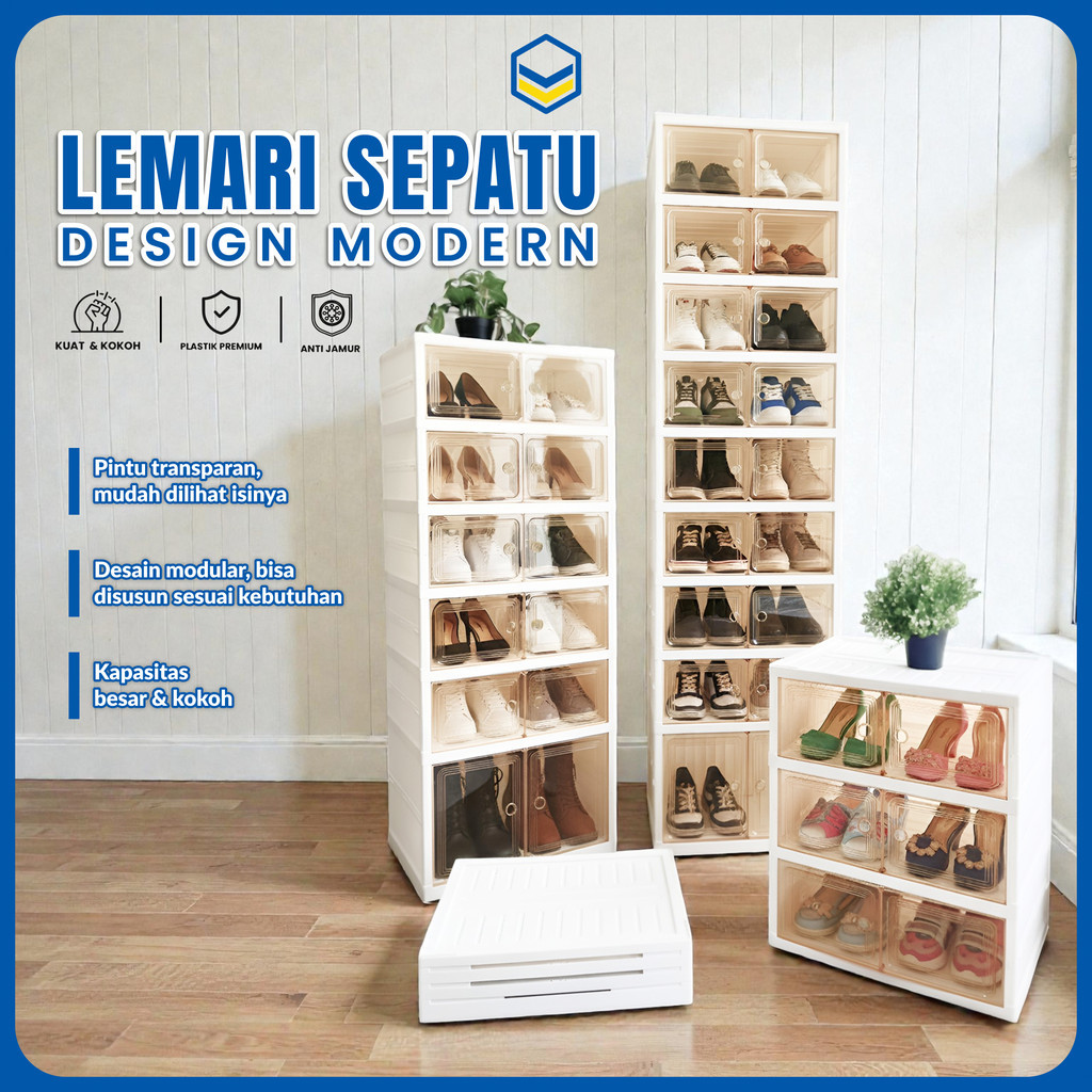 Lemari Sepatu Plastik Transparan Minimalis – Rak Sepatu Lipat Modular Aesthetic Tebal & Kokoh0930406