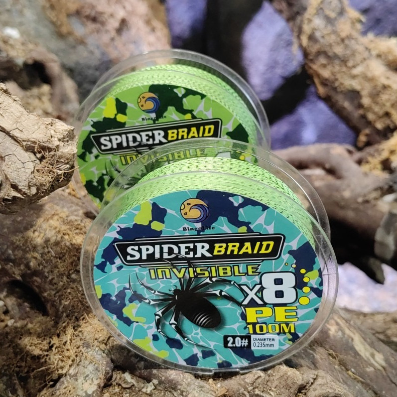 Bingolife Senar Pancing Braided PE Spider X4 X8 100m Warna Hijau Biru Spotted Kuat 6.8kg~45.9kg Taha