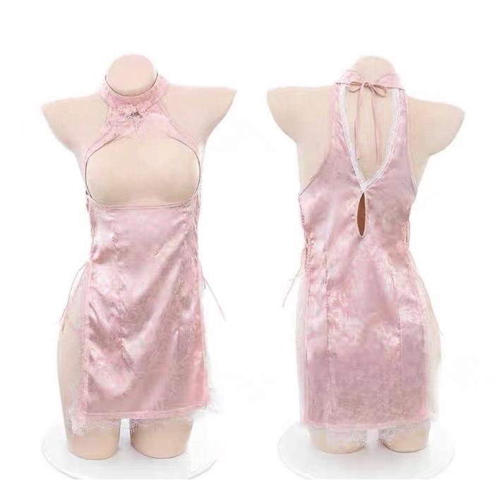 SET LINGERIE CHEONGSAM LUCU QIPAO LACE - Hitam