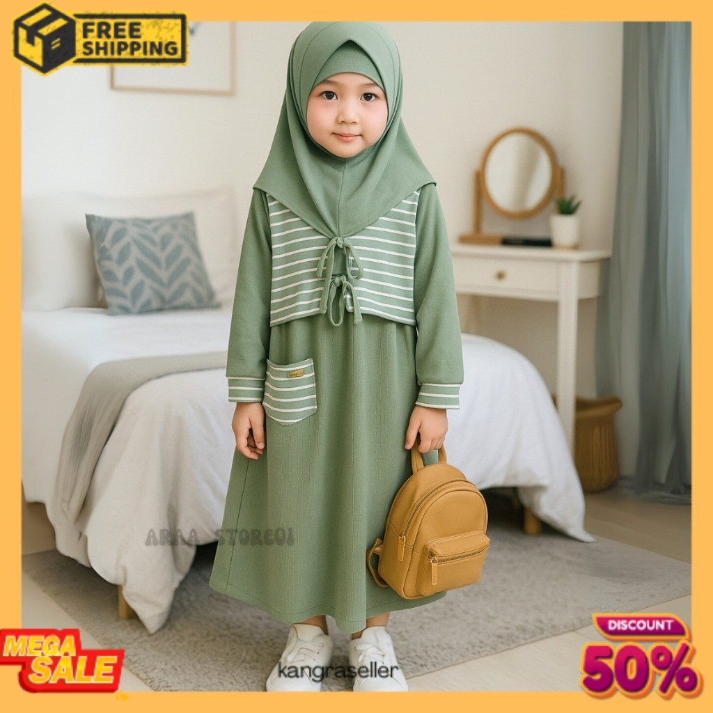 KG Gamis Lebaran Anak Perempuan model Rompi Kekinian Dress anak Usia 1-12 Tahun Pakaian muslim anak 