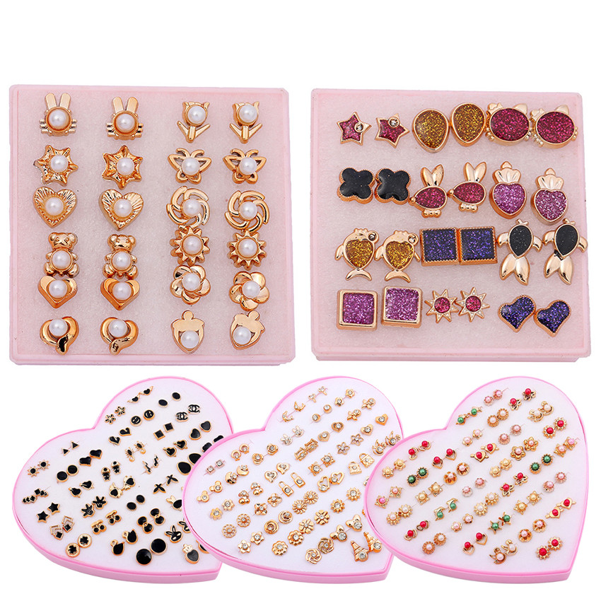 Set Anting Tusuk Hati Emas/Hitam 12/36 Pasang – Hypoallergenic, Aksesoris Fashion Wanita & Gadis