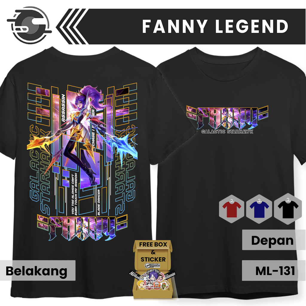 Kaos MLBB FANNY skin LEGEND Lengan Pendek Cotton Combed Hitam T-Shirt Baju Distro Mobile Legends