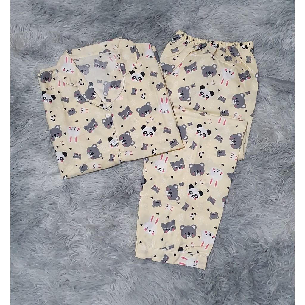 PIYAMA BAJU TIDUR MOTIF KUCING LENGAN PENDEK  / PIYAMA KOTAK WANITA / PIYAMA MURAH / PIYAMA KOREA / 
