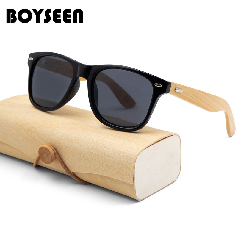 BOYSEEN Bamboo Temples Sunglasses Men Classic Wood Color Bamboo Sunglasses Women UV400 Protection Ey