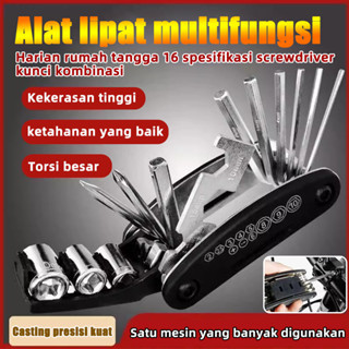 mini Set Kunci 16in1 16 Tools Kunci 8 9 10 L ring Obeng Sepeda motor Shock Lipat