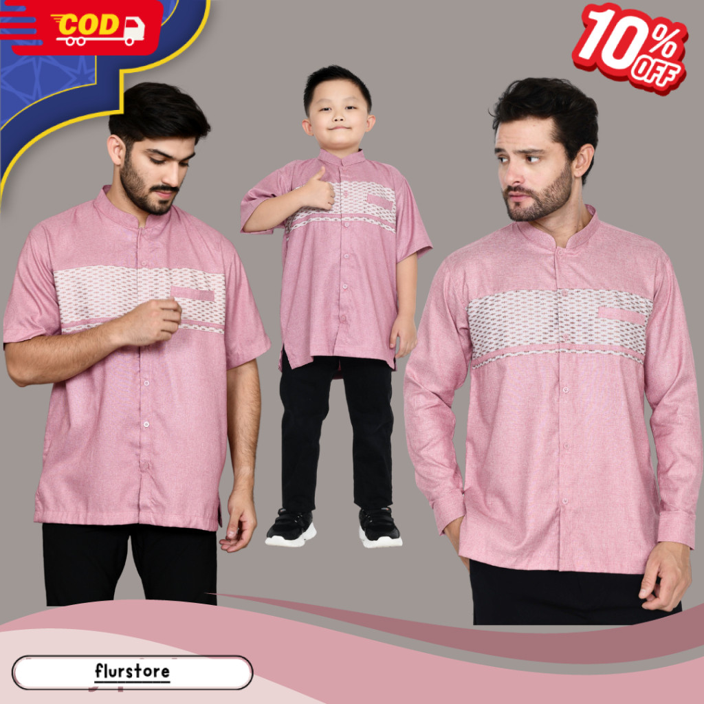 PROMO Koko Couple Ayah dan Anak warna Dusty Pink variasi motif songket