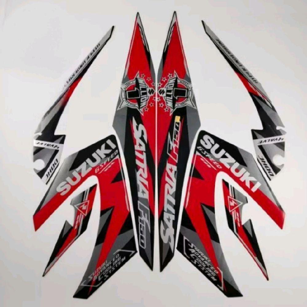 Presisi STRIPING STIKER LIS LES POLET suzuki full set satria f 150 2014 hitam merah se striping suzu