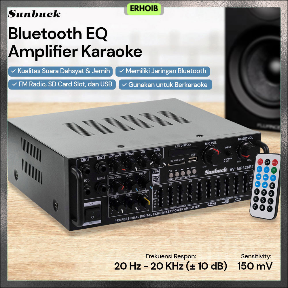 Sunbuck Bluetooth EQ Amplifier Karaoke Mixer Audio FM - AV-MP326BT