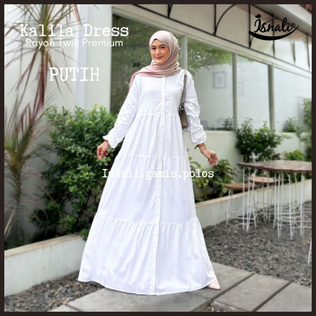 Gamis Wanita Putih Polos Terbaru Bahan Rayon Twill Premium Adem & Jatuh