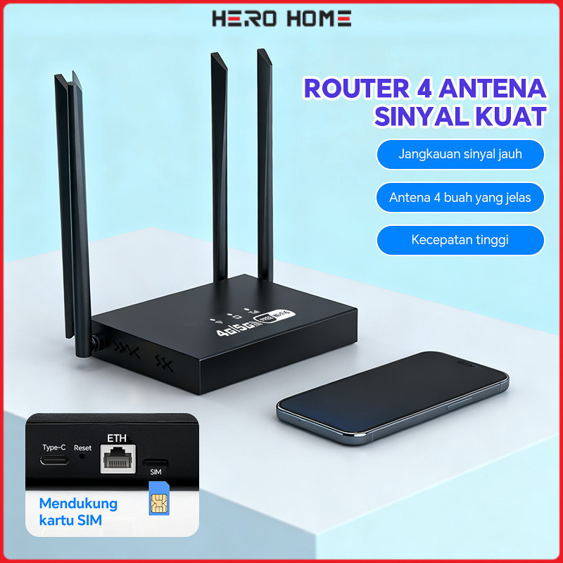 Router 4G/5G WiFi 6 4 Antena | Sinyal Kuat Jangkauan Luas | Slot SIM Card 300Mbps | Mode Game Tanpa 