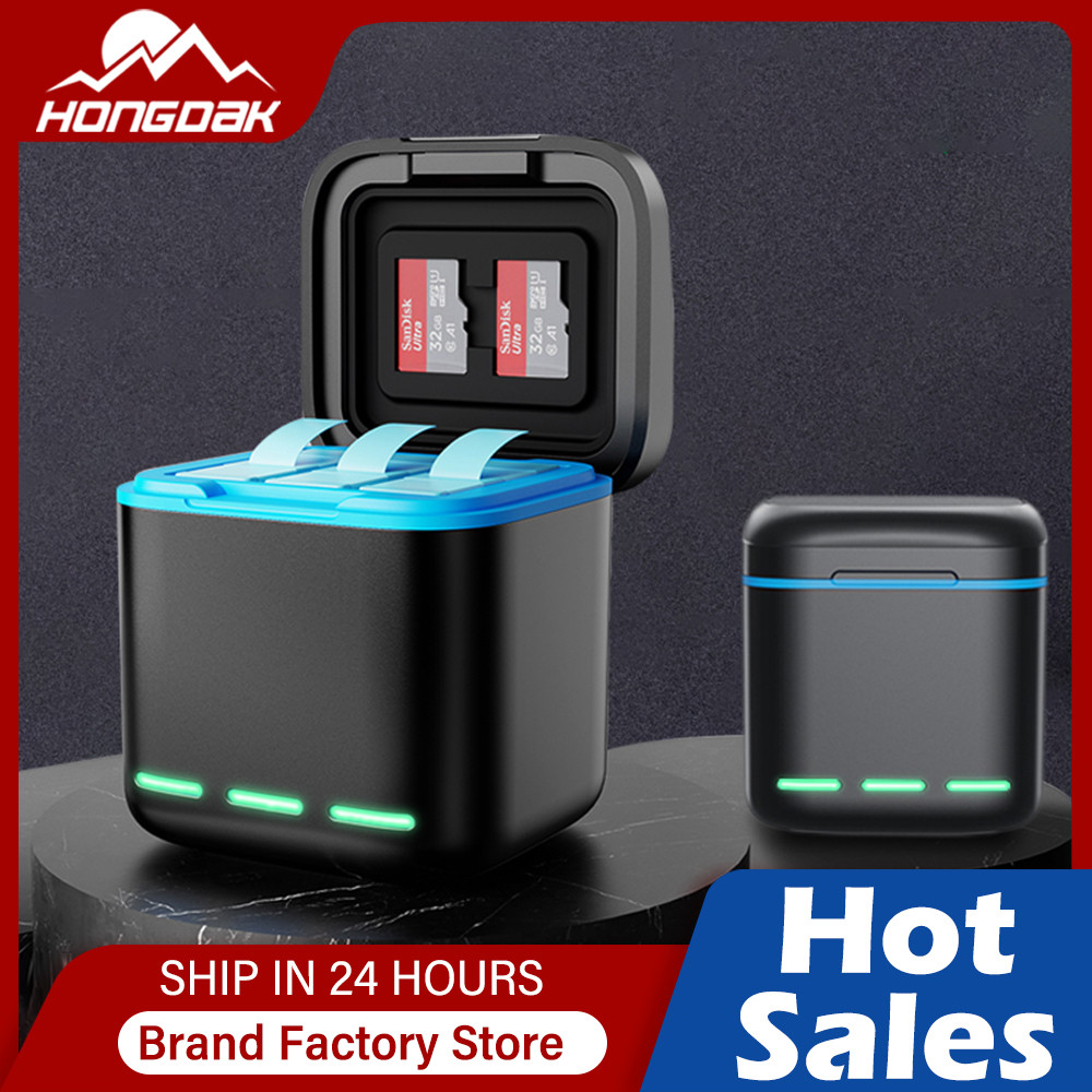 Pengisi Daya Baterai Asli Untuk GoPro Go Pro Hero 8 7 6 5 Black Pengisi Daya Cepat 3-Arah dengan Kab