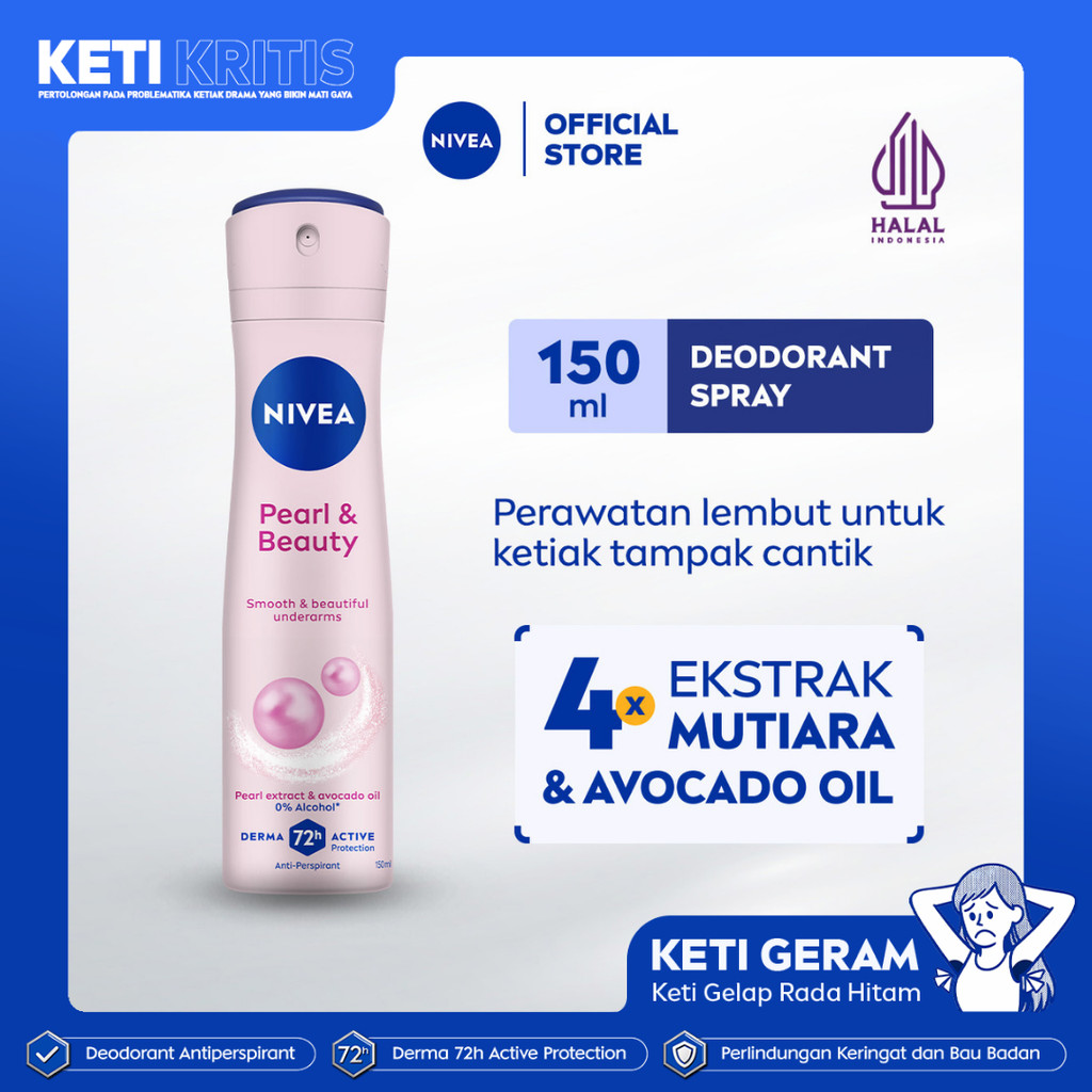 NIVEA Deodorant Spray Pearl & Beauty 150ml - Deodoran semprot wanita mencerahkan brightening glowing