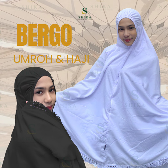 Khimar Syar'i Khodijah Menutup Dagu Jumbo Putih Hitam / Hijab Bergo Instan Murah Renda Cantik