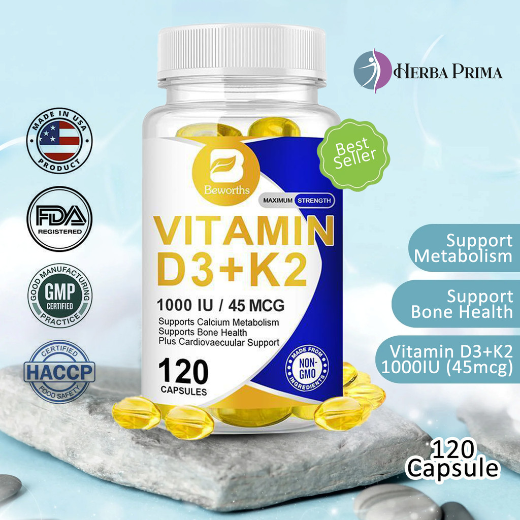 Vitamin D3+K2 1000IU / 45MCG Support Gigi vitamin d3 untuk anak untuk tulang Penopang Rangka & Jantu