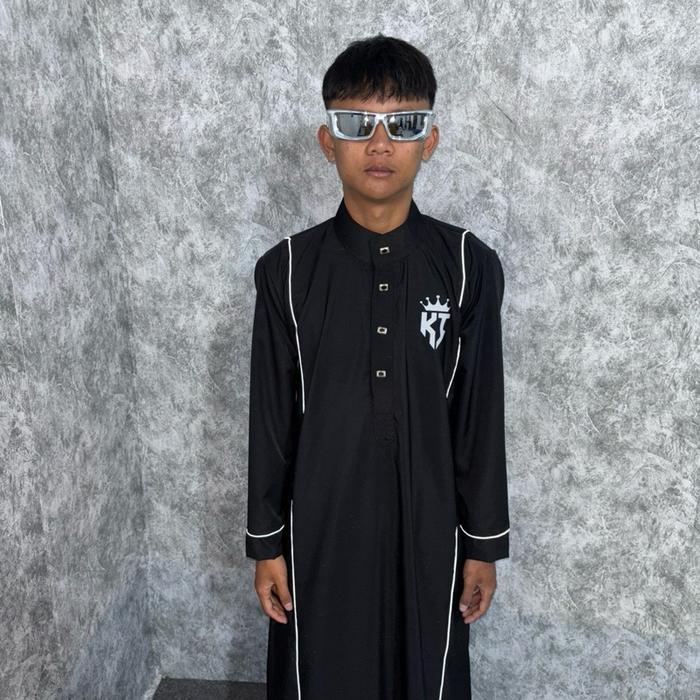 GAMIS PRIA REFLECTIVE JUBAH PRIA SLIMFIT LINE MENYALA JUBAH PRIA UMROH  Muslim - Hitam kerah, M