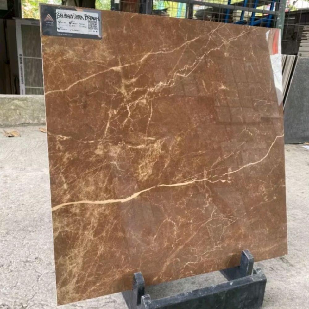 Granit Lantai Dan Dinding 60x60 Ishana Dark Brown Glazed Polish | Kilap | Glossy Product Arna